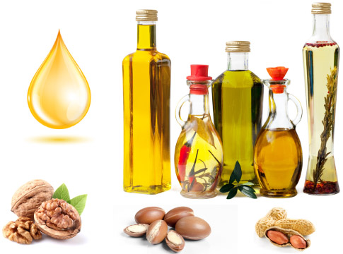 verschiedene Speiseöle aus Oliven, Nüssen und anderen Zutaten